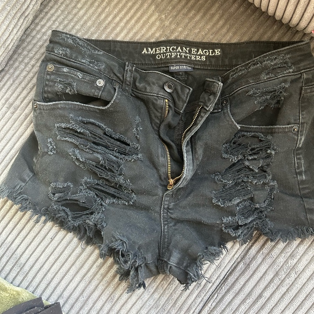 Black ripped jean shorts